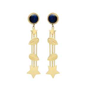 Boucles d'oreilles à tige en lapis-lazuli de style nouveau avec feuilles plaquées or et pendentifs étoiles - Product Image 1