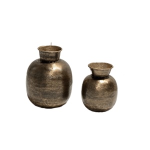 Pots de fleurs en aluminium Vase en métal finition bronze antique Lot de 2 tailles différentes pour centre de table Vase de fleurs de mariage - Product Image 1