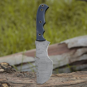 <b>Industrial</b> Tracker <b>Knife</b> Damascus Steel Blade Black Horn Handle Leather Sheath Camping Survival. - Product Image 2