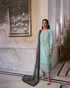 Vente en gros pakistanaise élégante dame Salwar Kameez magnifique coton Viscose soie robe de soirée prête à l'emploi modèle de fête formelle 2124 - Product Image 1