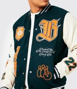 Chaqueta Universitaria de Estilo Punk Personalizada con Bordado de Parches de Chenilla, Cuello Alto, Logotipo Frontal - Chaqueta de Lana Unisex para Invierno - Product Image 3