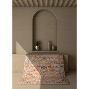 Alfombra de Lana Anudada a Mano Someplace in Time, Diseño de Medallón Rojo y Naranja, Estilo Afgano EA-1519 para Uso Doméstico - Product Image 5