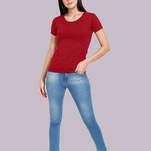 เสื้อยืดผู้หญิงสีแดง คอตตอนผสมโพลีเอสเตอร์ ทรงหลวม ไหล่ตก แบบหนา  รับผลิตตามสั่ง เป็นมิตรต่อสิ่งแวดล้อม ขายส่งสำหรับฤดูร้อน - Product Image 5