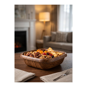 23 cm <b>Square</b> Wood Look Bread and Fruit <b>Basket</b> 22.5x22.5x7 cm Serving <b>Basket</b> for Kitchen Use - Product Image 3