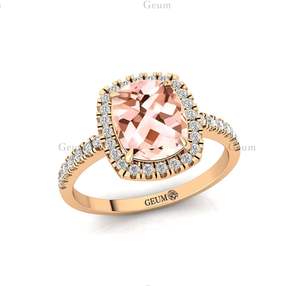 แหวนแต่งงานมอร์แกไนท์ธรรมชาติกันกระแทกยาวแหวนวาเลนไทน์ทอง14K ประดับเพชรธรรมชาติได้รับการรับรองจาก VVS IGI - Product Image 4