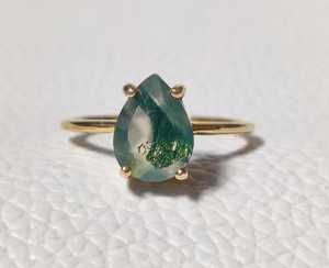Handmade Solid 925 Sterling <b>Silver</b> <b>Ring</b> Jewelry Natural Pear Cut Green Moss Agate <b>Statement</b> Healing Gemstone Unisex <b>Ring</b> for Her - Product Image 1