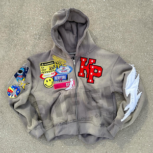 Sweat à capuche déchiré uni à la mode Basics sur mesure, sweat à capuche mélangé coton éponge français déchiré sweats à capuche pour hommes - Product Image 4