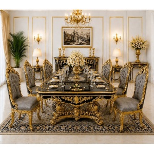 Compre un juego de mesa de comedor tradicional tallado a mano para 10 personas, muebles de comedor premium tallados a mano, mesa y sillas de comedor personalizadas - Product Image 3