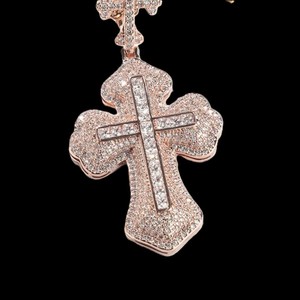 Pendentif croix en or blanc/jaune plaqué or rose de haute qualité 10KT, certifié IGI, 138 diamants de taille Asscher cultivés en laboratoire, collier tendance - Product Image 1