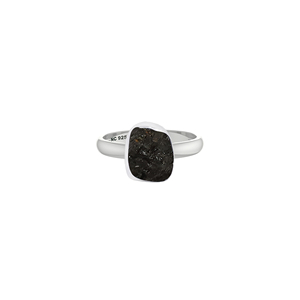 Anillo Ajustable de Plata de Ley 925 con Engaste de Bisel, Piedra Preciosa de Shungita, Formas Naturales, Clásico, para Bodas, Fiestas, Moderno y a la Moda - Product Image 1
