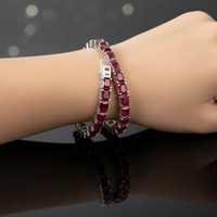Bracelet tennis en argent avec rubis incrustés de verre rouge (plaqué rhodium réglable, bijou minimaliste pour femme, cadeau pour mariage ou fête)