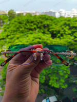 Lunettes de soleil photochromiques UV400 en moissanite, de luxe, pour hommes, personnalisées, style hip-hop, verres verts, très tendance