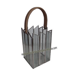 Bolso de mano más vendido, farol de vidrio y acero inoxidable con asa de cuero para bodas y fiestas - Product Image 4