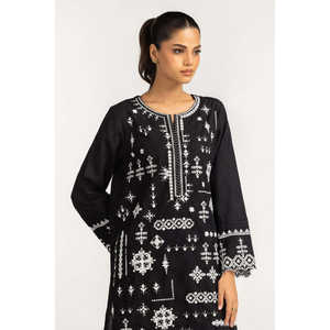 Conjunto de Dos Piezas para Mujer, Estilo Bohemio, Top de Manga Tres Cuartos, Bordado Jacquard de Algodón Negro, Talla XS/XS - Product Image 5