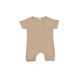 100% Organic Cotton Baby Ribbed Summer <b>Rompers</b> Solid Color Short Sleeve Bamboo Fabric Clothing - Product Image 4