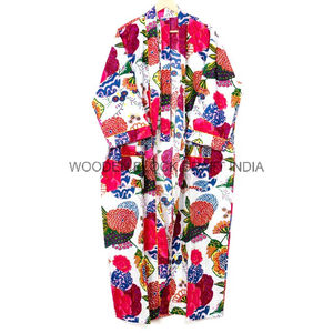 Loungewear Essential pure Cotton <b>Kimono</b> for Cozy Nights V-neckline <b>kimono</b> with simple design and floral print for casual wear - Product Image 5