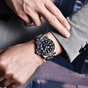 Men Stainless Steel Brass Case GMT Mechanical Watch Sapphire Crystal 20mm Band 10Bar Waterproof Date Function Dial <b>Bracelet</b> - Product Image 5