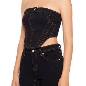 Top de tubo vaquero Floral de talla grande 2025 para mujer, camisa informal de longitud corta transpirable de alta calidad para mujer, tarifa al por mayor - Product Image 1