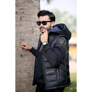 Unze London Men's AUDY Puff Winter Sleeveless <b>Jacket</b> Outerwear Plus Size Quilted Breathable Bubble Fabric Hooded Custom Shiny - Product Image 3