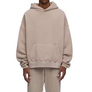 Pull à capuche court de luxe uni en coton pour hommes, sweats à capuche personnalisés surdimensionnés et lourds 400 GSM pour hommes, vente en gros - Product Image 1
