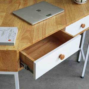 <b>Foldable</b> 80x80cm Rubber Wood Corner Wall <b>Desk</b> with Bookshelf Storage and Cooling Features CD68022 Computer Table - Product Image 3
