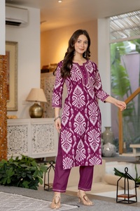 Women Purple Digital Print Cotton Salwar Kameez Set With Matching Dupatta Traditional Casual Wear <b>Ankle</b>-Length Regular Fit - Product Image 4