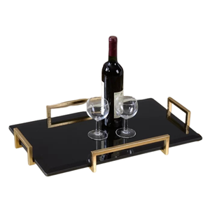 Bandeja rectangular negra moderna con asas doradas, Perfecta para servir con estilo, decoración elegante para el hogar y opción de regalo - Product Image 2