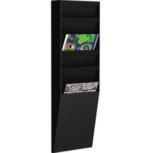 Organisateur de magazines en polystyrène noir avec 6 compartiments - PAPERFLOW 23,6 x 71,2 x 8,3 cm pour brochures DIN A4 - Product Image 1