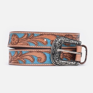 Conception artisanale unique feuille en relief élégant hommes mode Western cuir outillage ceinture floral gravé cowboy boucle en laiton - Product Image 2