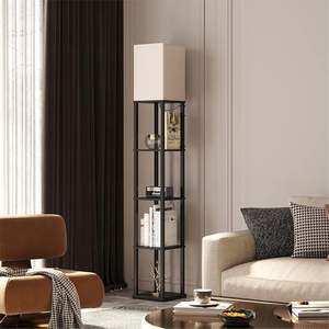 Metal <b>Floor</b> <b>Lamp</b> with Wooden <b>Shelves</b>/Standing <b>lamp</b> with Adjustable Color Mode/Corner Bright <b>Lamp</b> in Jute wholesale supply - Product Image 4