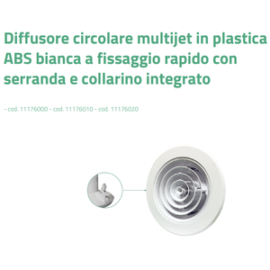 Diffuseur circulaire réglable en plastique ABS blanc Tecnosystemi, design minimaliste pour climatiseur multijet, avec grilles - Product Image 3