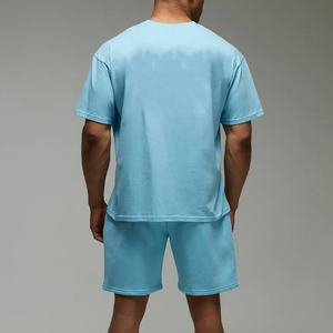 ชุดลำลอง2ชิ้นสำหรับผู้ชายเซตเสื้อผ้าลำลอง100% ผ้าฝ้ายโอเวอร์ไซส์ชุด2ชิ้นสำหรับฤดูร้อนงานตามสั่ง - Product Image 2