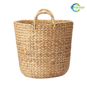 Cesta de almacenamiento de jacinto de agua de bambú de ratán de algas marinas tejidas a mano naturales con forro de algodón suave solución de almacenamiento ecológica - Product Image 2