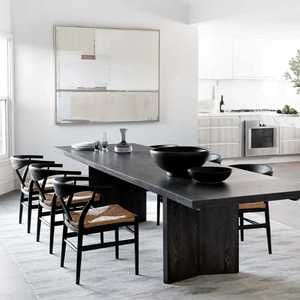 Table à manger extra large en bois massif couleur espresso foncé, pieds à double bloc, 8 à 10 places, style minimaliste - Product Image 2