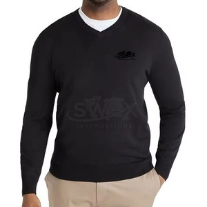 สเวตเชิ้ตคอวีของผู้ชายผ้าคอตตอนผสมเสื้อสวมหัวแบบเรียบ - Product Image 1