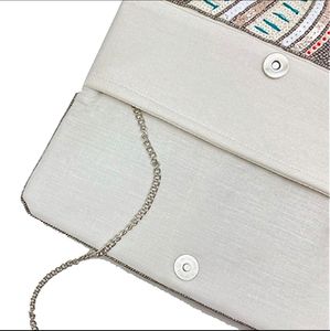 Luxury Boho Crossbody Chain Clutch Seed Bead and <b>Crystal</b> Rhinestone Evening <b>Bag</b> in Neutral Tones for Partys - Product Image 4
