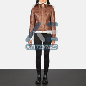 Veste élégante en cuir véritable pour femme, coupe confortable, couche chaude de qualité supérieure, style moderne, vêtement de tous les jours, vêtement d'extérieur élégant - Product Image 1