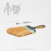 ArtisRaw Mediterraan Goudbruin Groen Tunesisch Olijfhout Rustiek Door-gegraveerd Snijplank Oceaan Golf Design Restaurant