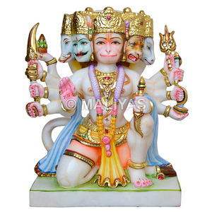 Murti de Hanuman de Mármol con Cinco Caras |   Ídolo de Bajrangbali de Cinco Caras para Templo en Casa |   Maliyas - Product Image 1