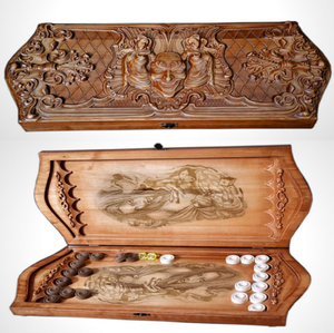 Trang trí công phu chạm khắc gỗ <span class=keywords><strong>backgammon</strong></span>, ngôi sao cứu trợ cao và thiết kế vương miện, sang trọng và bền trò chơi Hội Đồng Quản trị, một món quà hoàn hảo tại bán buôn - Product Image 2