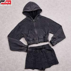 Ensemble sweat-shirt et short à fermeture éclair intégrale de qualité supérieure à forte demande, impression personnalisée, sweat-shirt et short pour femmes - Product Image 1