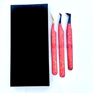 Juego de pinzas de extensión de pestañas de acero inoxidable de alta calidad, embalaje personalizado con logotipo privado, distribución al por mayor - Product Image 6