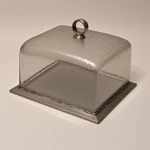 Vintage <b>Cake</b> <b>Dome</b> With Hammered Wooden Base And Smooth Transparent <b>Glass</b> Cover Artisan Handmade Offering Decorative Accent - Product Image 1