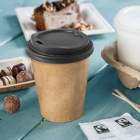 Couvre-gobelets CPLA de 80 mm de diamètre, couleur noire, jetables, écologiques, avec trou pour boire, compostables - 1000 pièces/carton