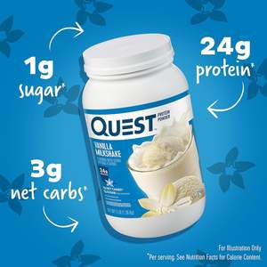 Quest Nutritionバニラミルクセーキプロテインパウダー、タンパク質24g、砂糖1g、低炭水化物、グルテンフリー、3ポンド、43人前 - Product Image 6