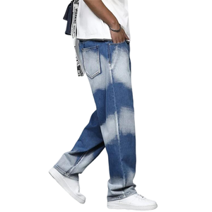 Venta al por mayor: Nuevos lanzamientos de jeans acampanados casuales elásticos para hombre, de corte holgado, cintura alta, denim lavado a la nieve, tallas grandes, personalizados OEM ODM - Product Image 5