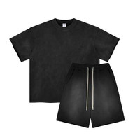 Conjunto de Camiseta y Pantalones Cortos Casuales de Dos Piezas para Hombre, Invierno 2025, Lavado Ácido, Ecológico, 100% Algodón Velour, Logotipo Personalizado en 3D