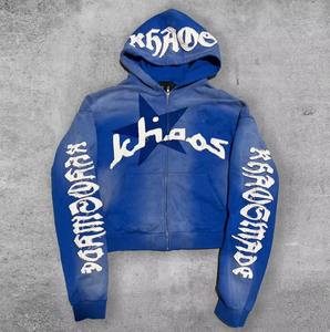 Conjunto de Sudadera con Capucha y Pantalones Deportivos para Hombre, Estilo Urbano, Bordado, con Parches, Lavado Ácido, Vintage, 100% Algodón - Product Image 3