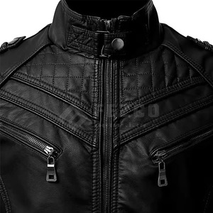 Veste d'hiver classique pour homme en cuir premium, style motard, coupe décontractée, imperméable et respirante, avec col montant, fabrication OEM sur mesure - Product Image 4