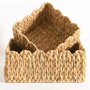 Handicraft Water Hyacinth Storage <b>Basket</b> Scallop <b>Square</b> Design for Bathroom Organizing Wholesale From Vietnam - Product Image 3